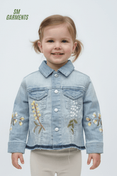 GIRLS FLORAL EMBRIODED DENIM JACKET - Smgarment's